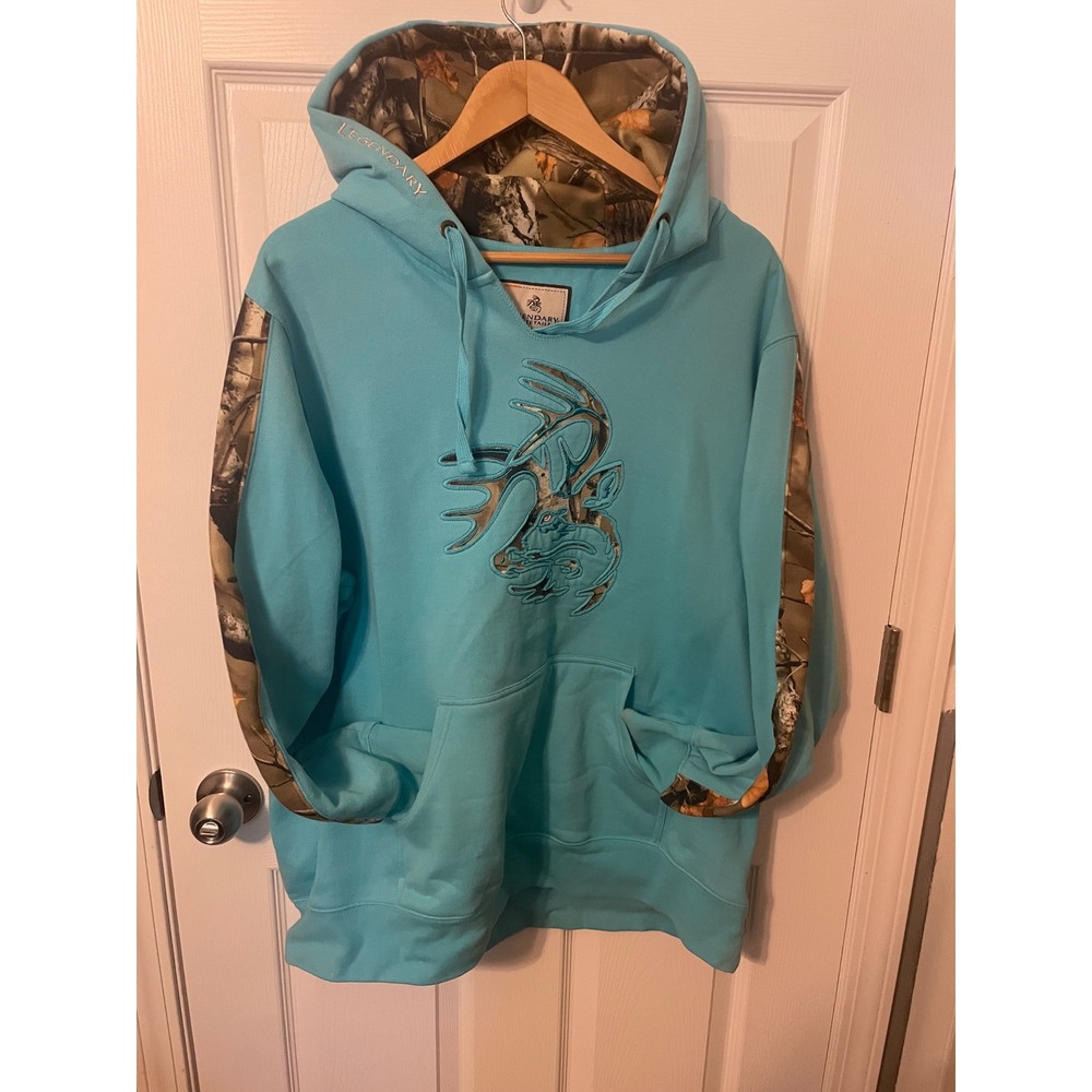 Legendary Whitetails Women's XXL Turquoise Camo Deer Hoodie Pullover Sweatshirt